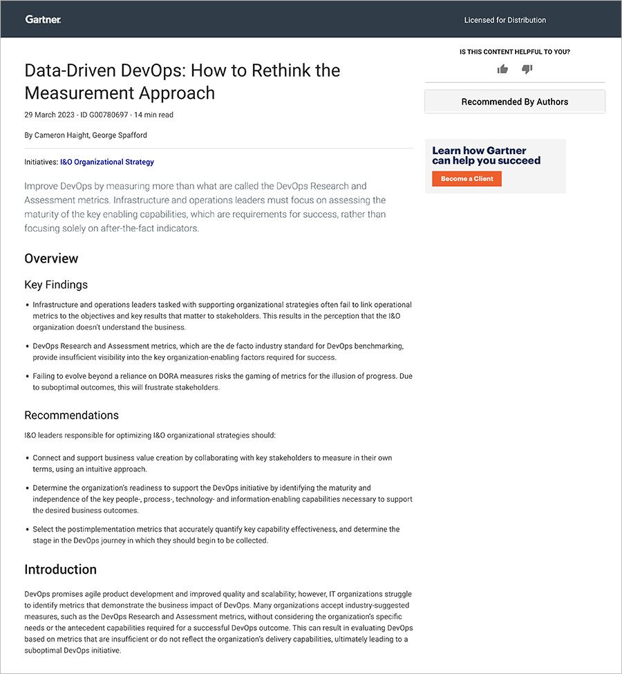 Report titled Data-Driven DevOps: How to Rethink the Measurement Approach