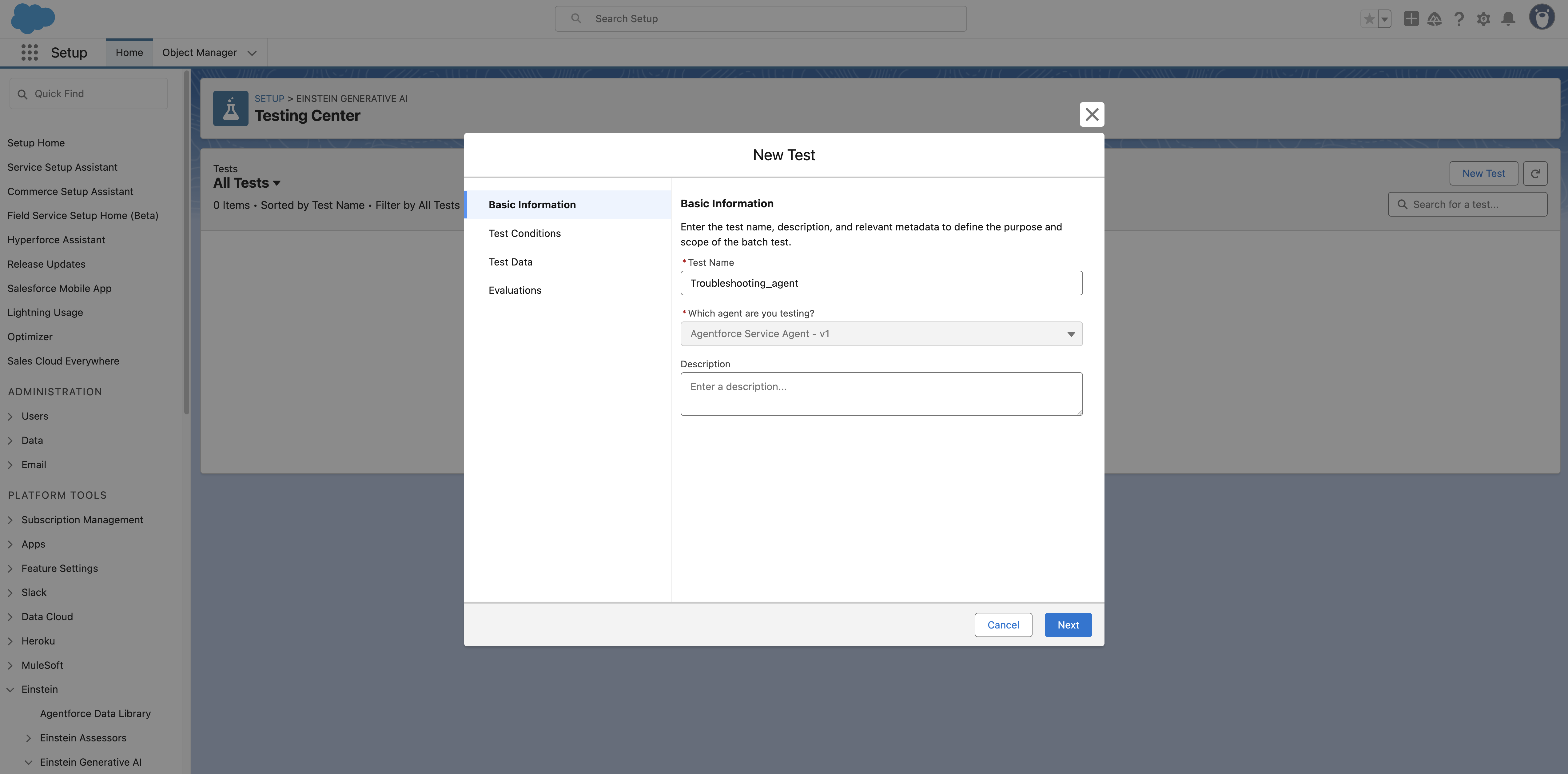 Open Testing Center and click New Test