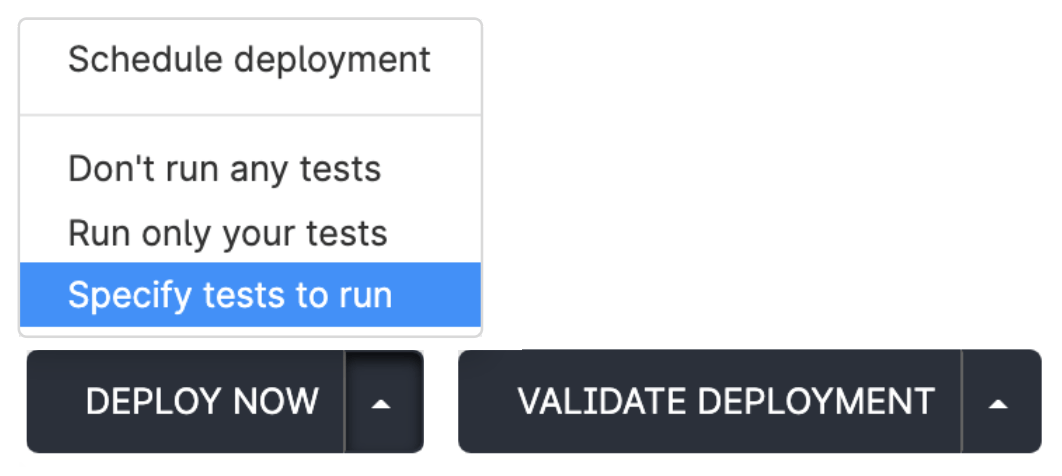 Screenshot of the specify tests button