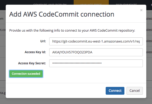 Adding AWS CodeCommit to Gearset
