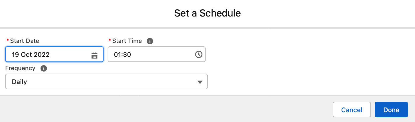 Pop up dialogue box showing the date and time of your schedule-triggered flow