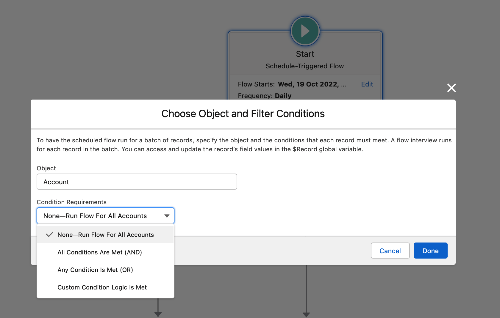 Pop up allowing you to choose which object is queried