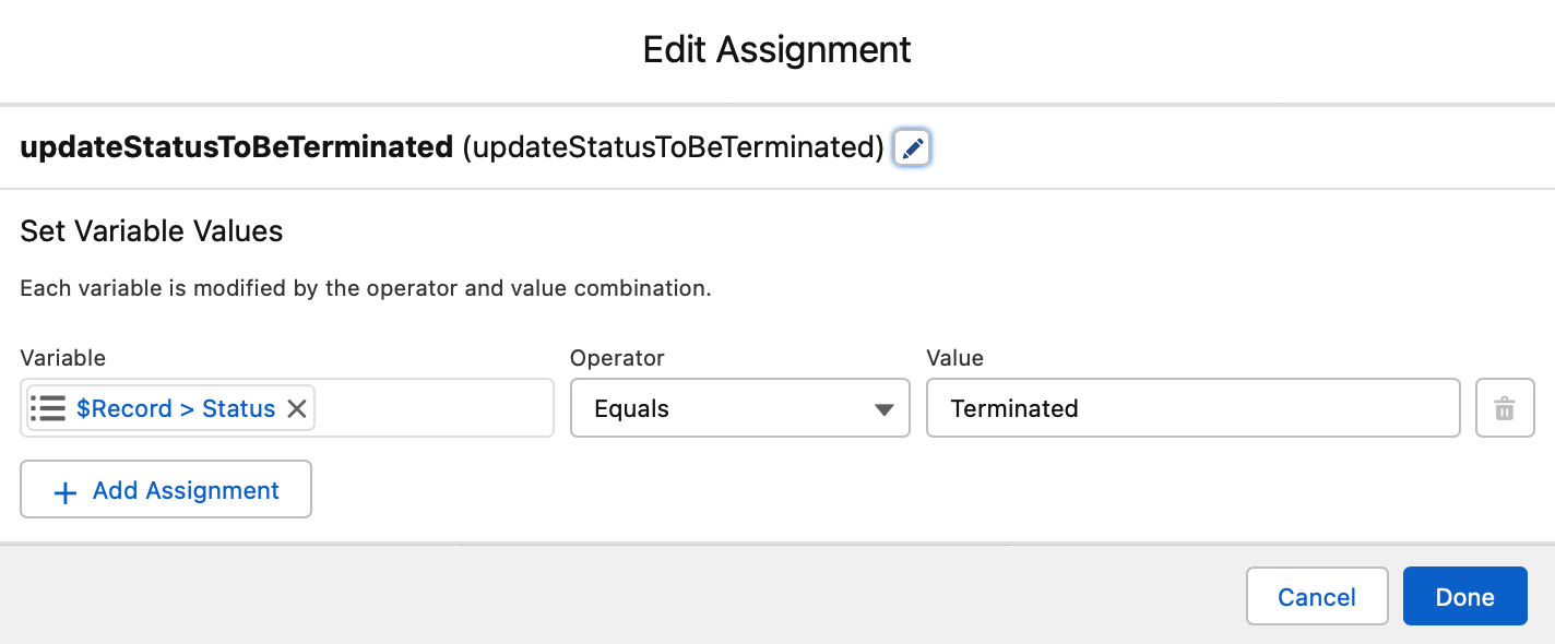 Termination assignment of the Decision element