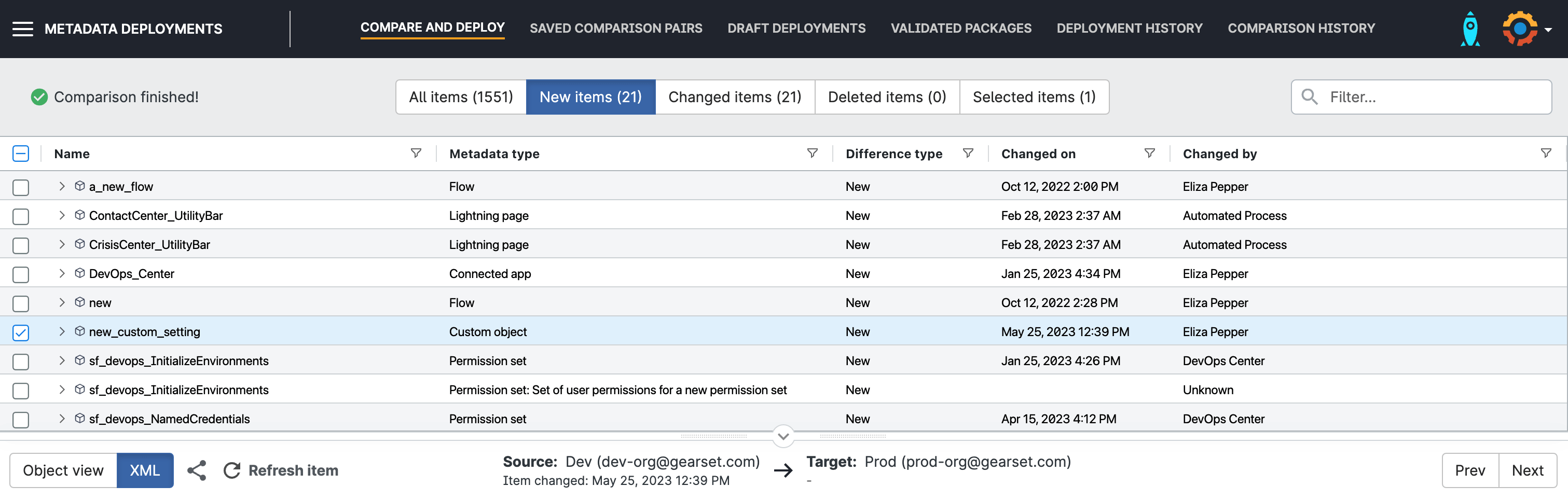 Selecting your new custom setting to deploy