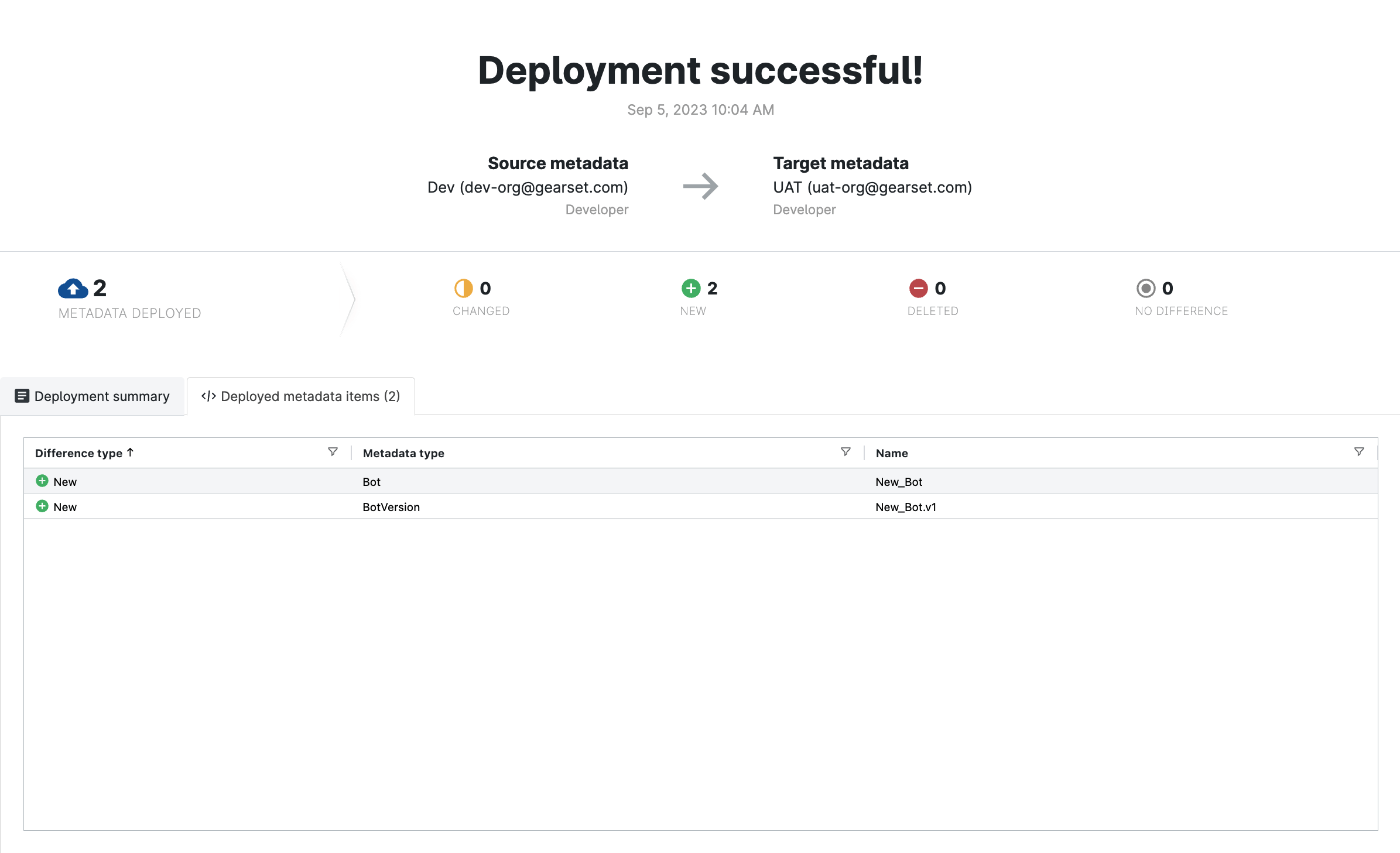 Final screen showing that the Einstein bot deployment was successful.