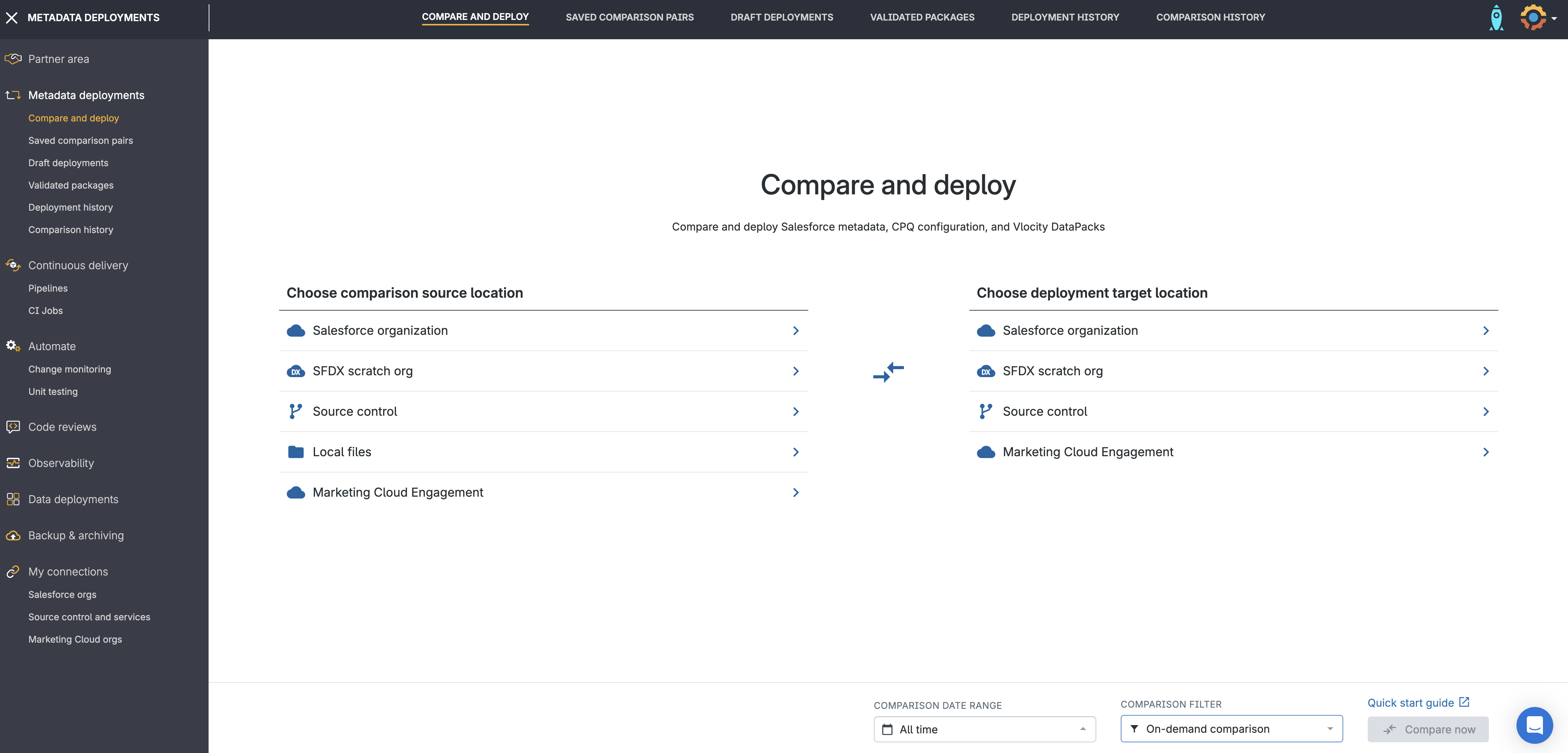 Select your source and target environments