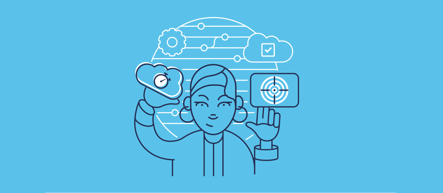Illustration of a Salesforce admin holding a cloud and a target to represent precision deployments