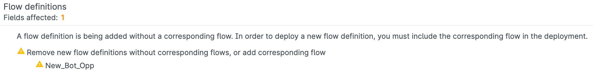 Gearset suggests fixes when you try to deploy a Flow Definition without its Flow