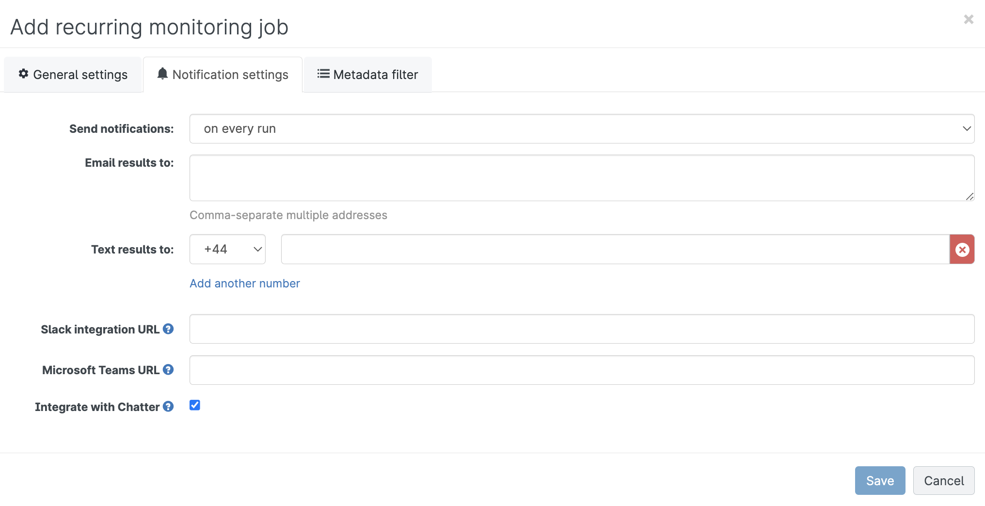 Gearset screenshot: Monitoring job page showing integrations with chat tools like Slack