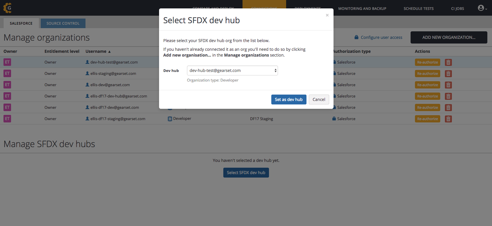 Select your Dev Hub from the dropdown