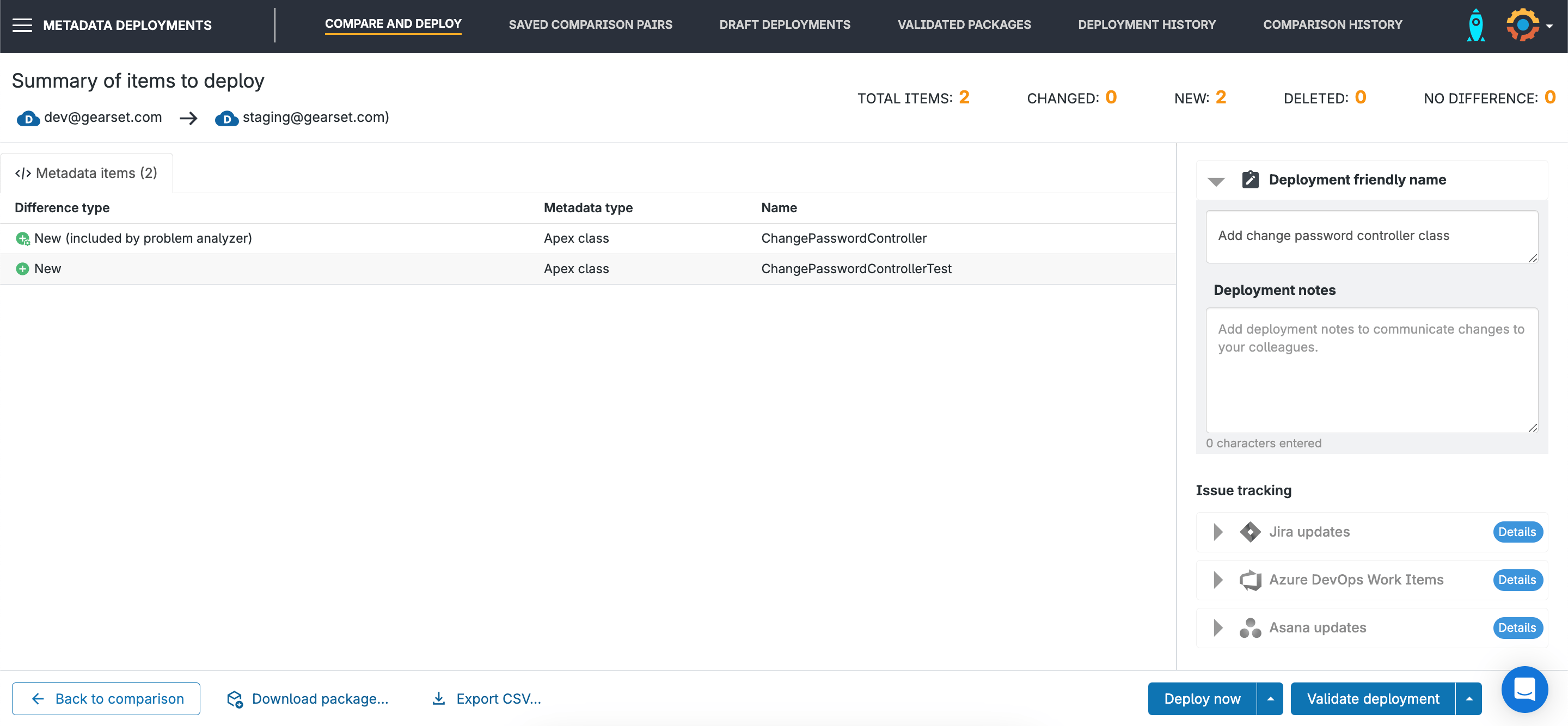 Screenshot: Add deployments to your package