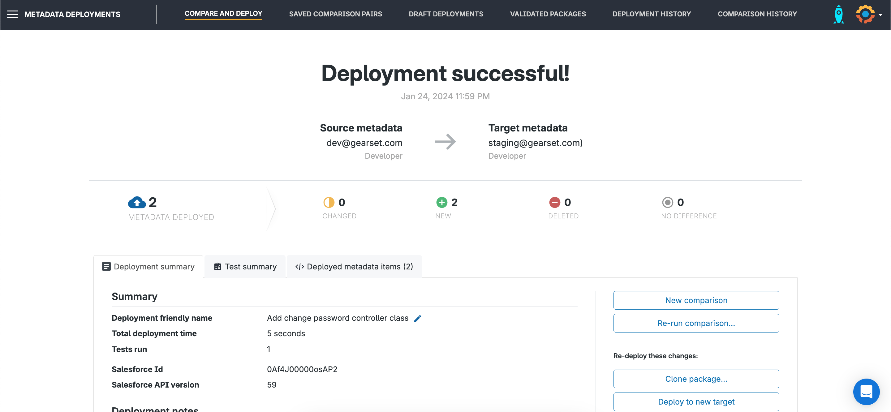 Screenshot: Check your deployment summary