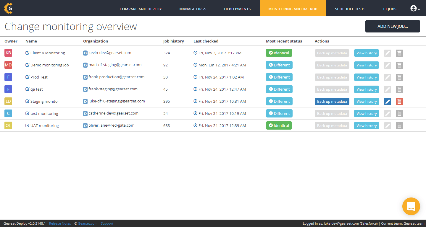 Navigate to the Change monitoring overview page