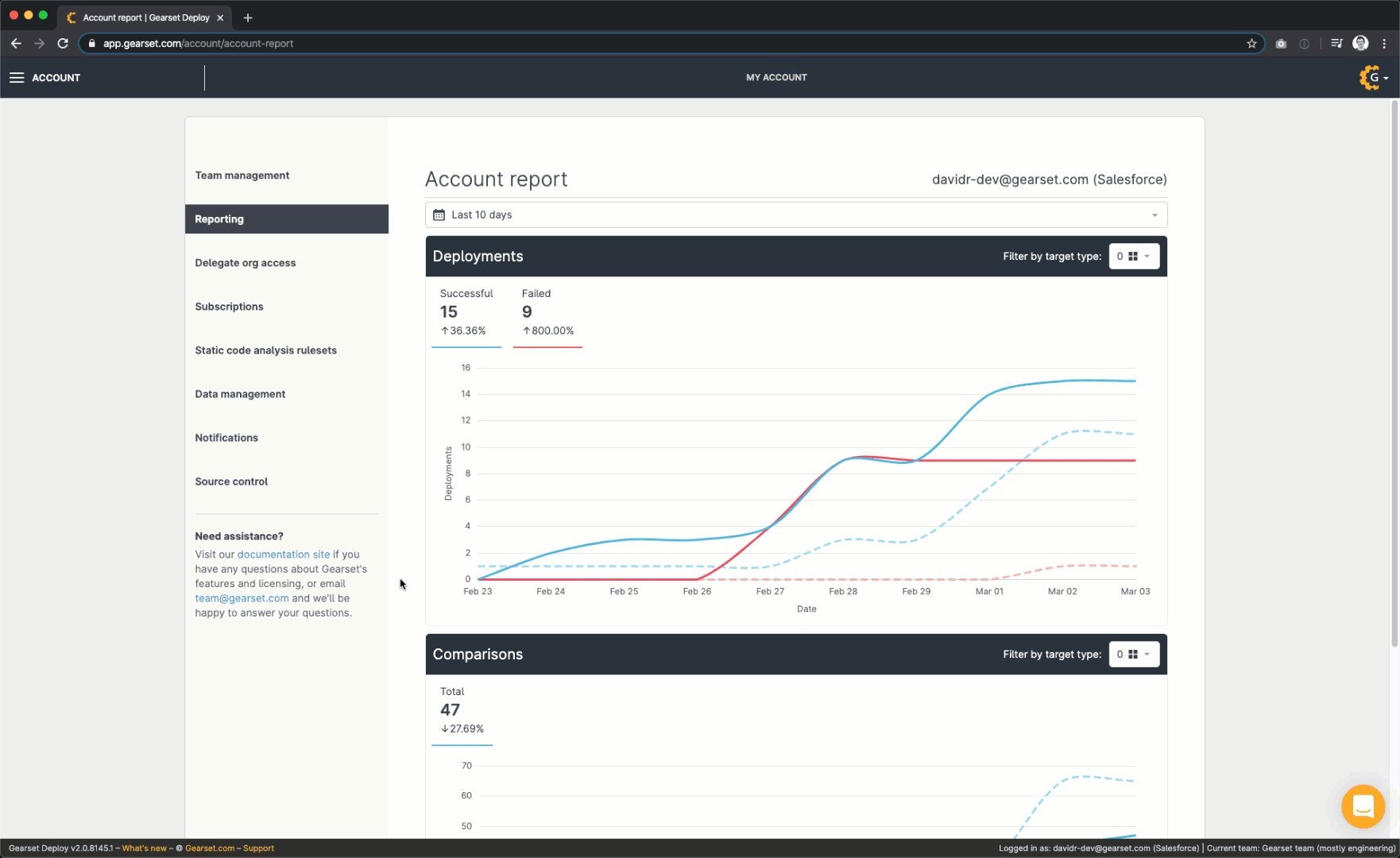 Demonstration of the Reporting page's tooltip and filters