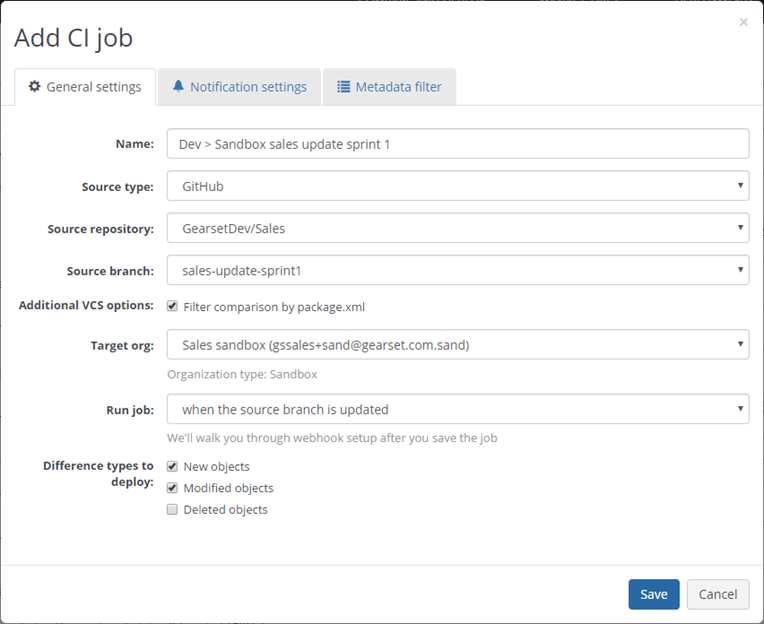 Creating a CI job in Gearset