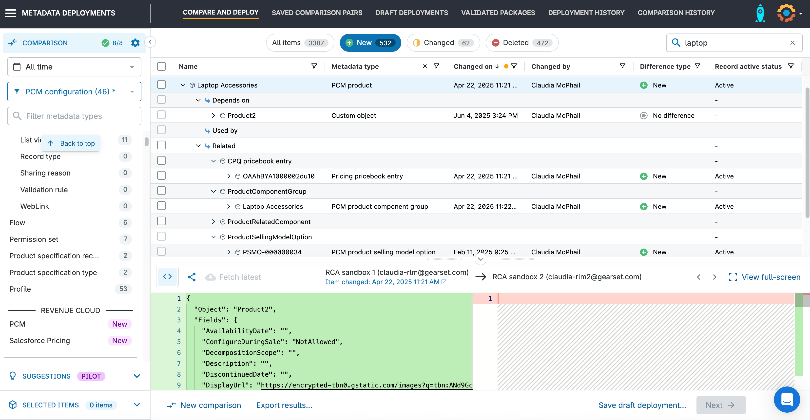 Compare and deploy metadata and configuration data together using Gearset