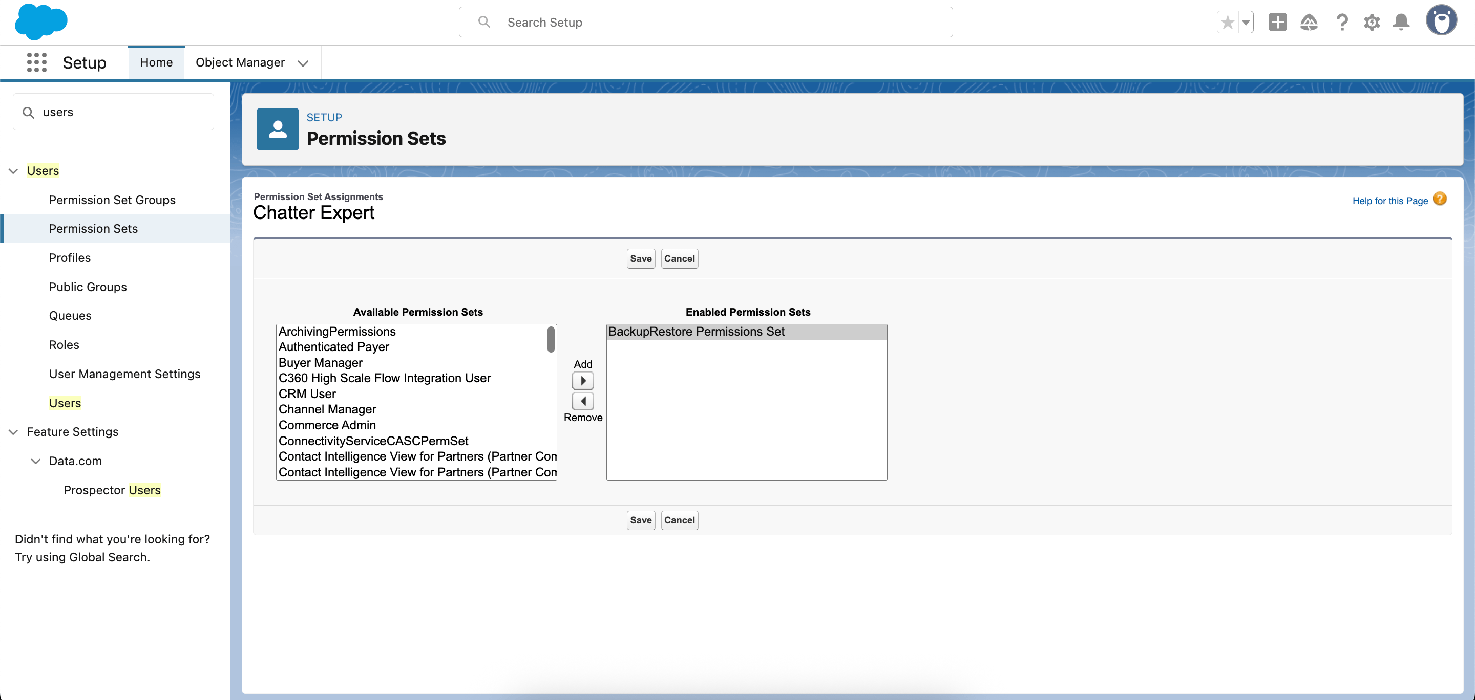 Set permissions for the Salesforce backup managed package