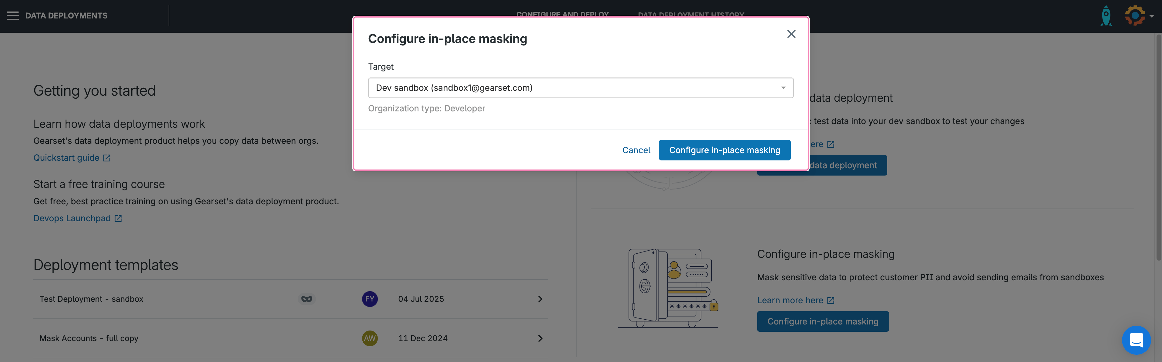 Configure in-place masking