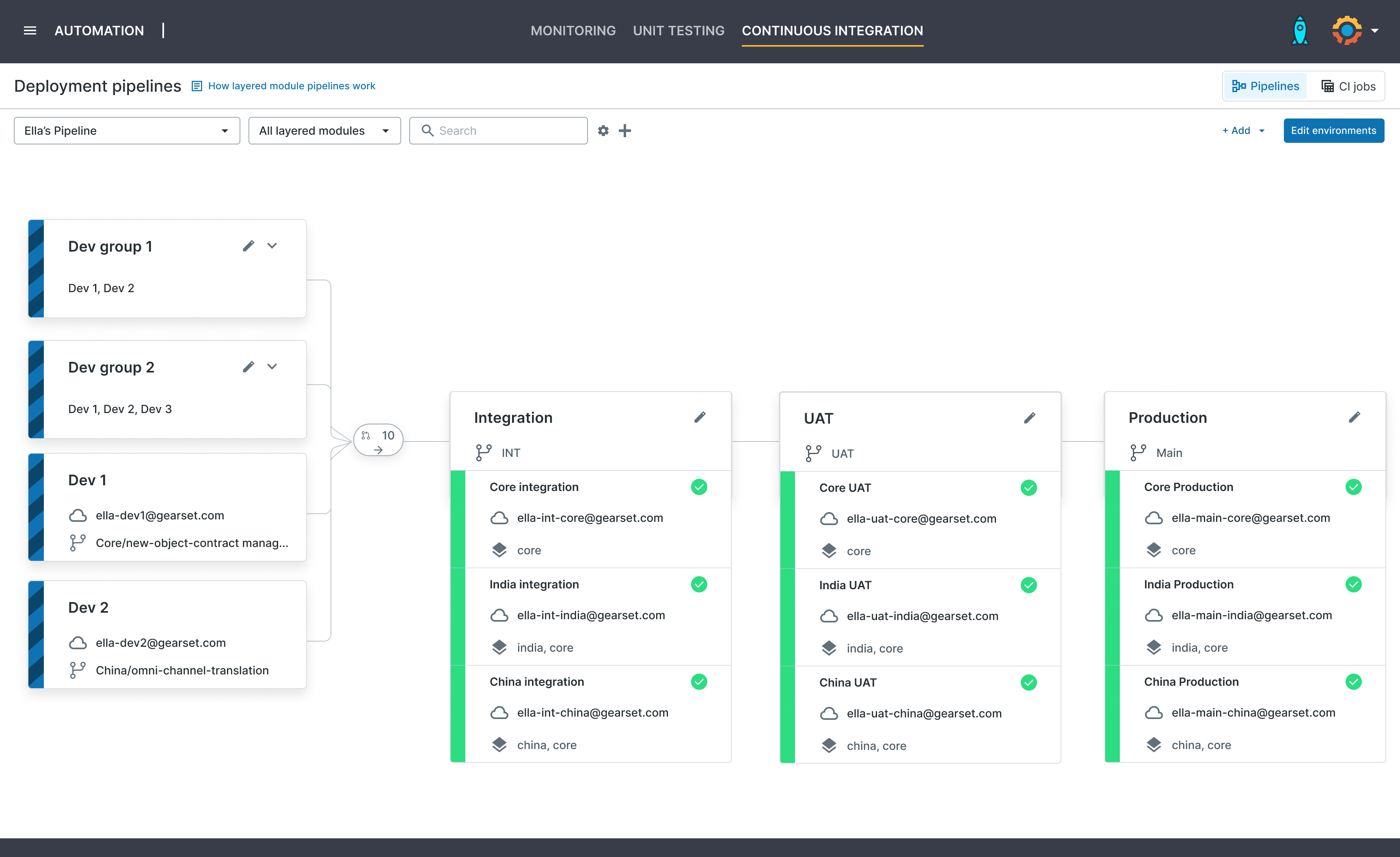 Viewing all layered modules in a pipeline using Gearset