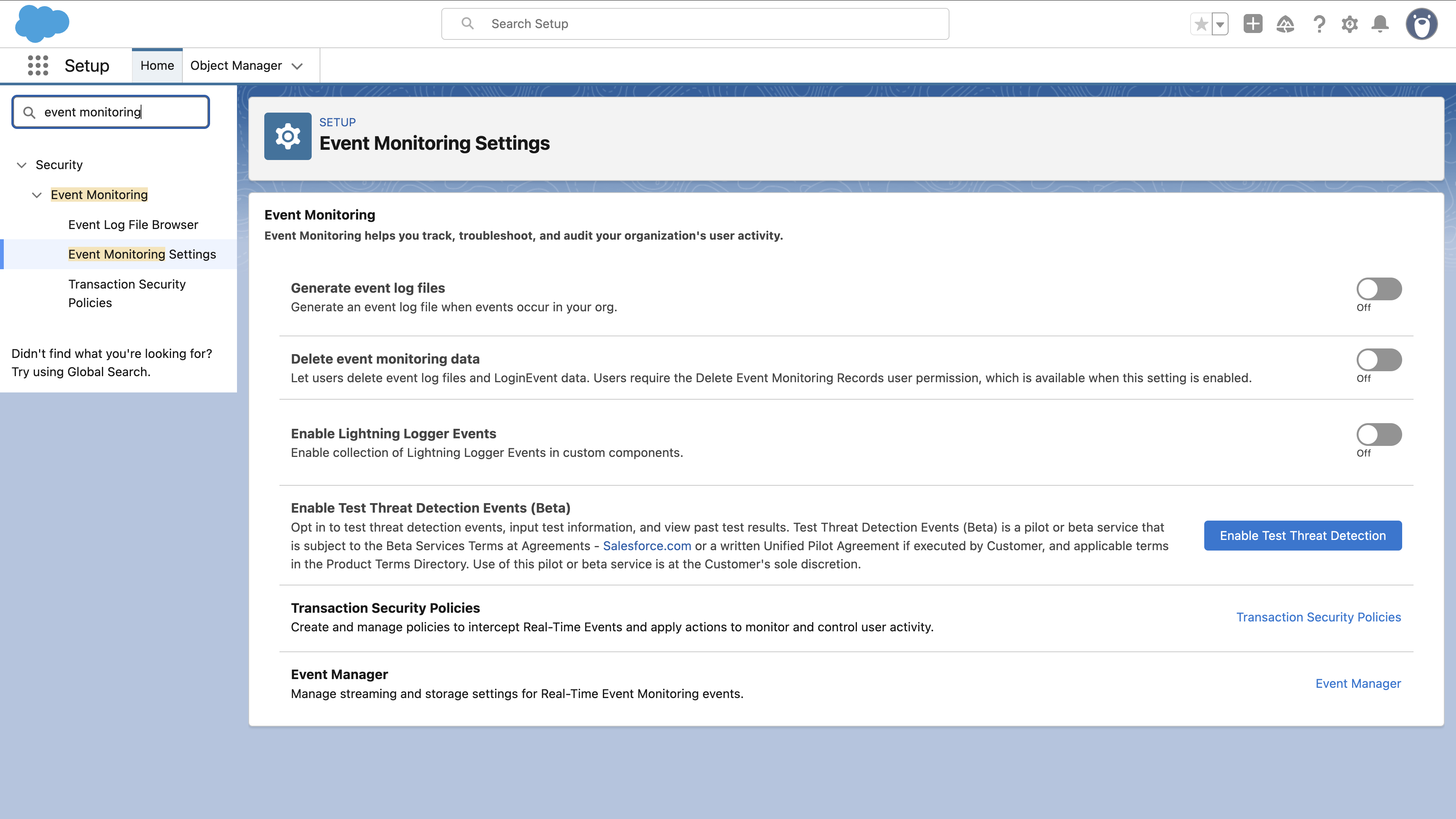 Salesforce vulnerability scanning with Event Monitoring