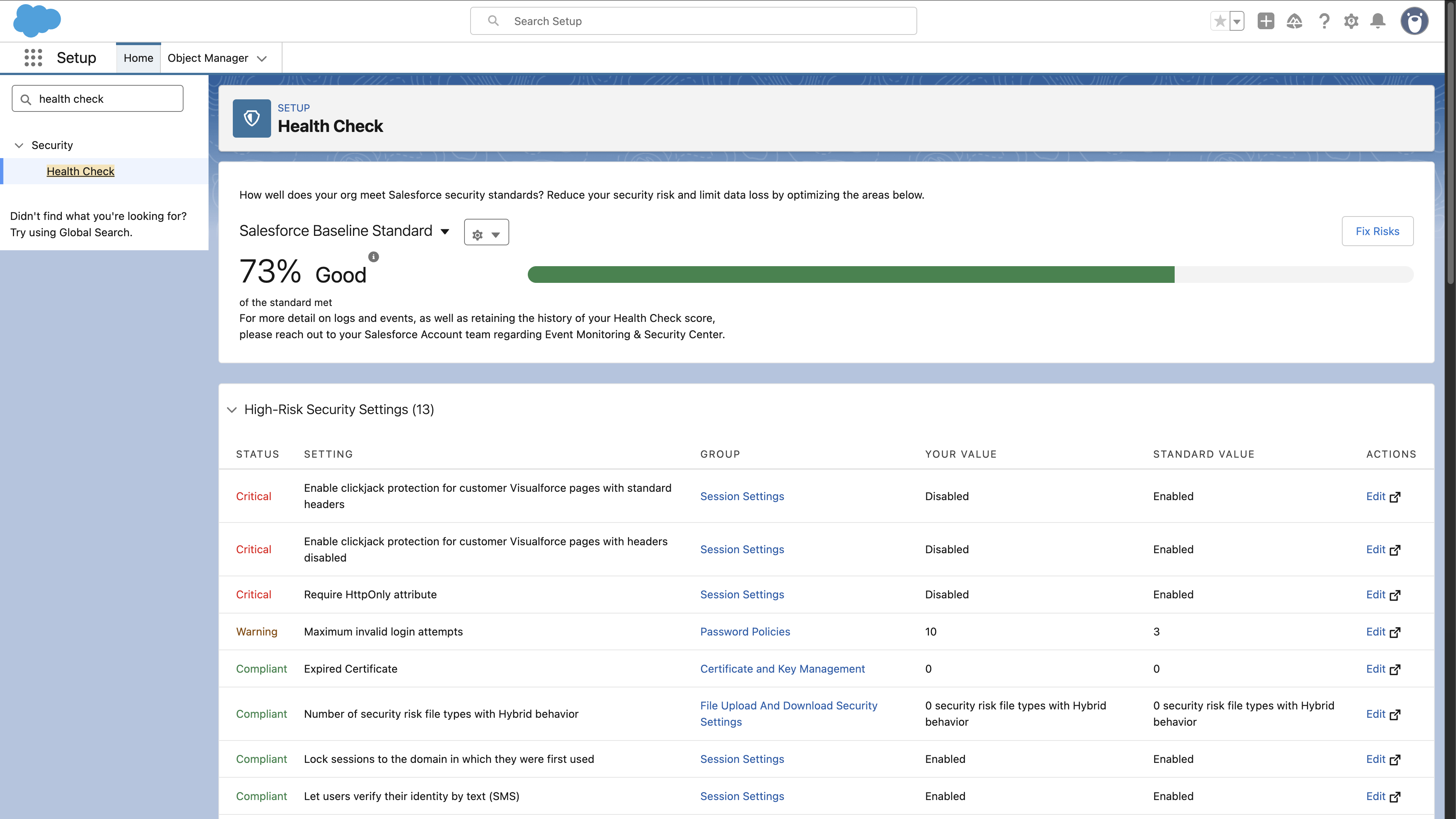 Salesforce vulnerability scanning with Health Check