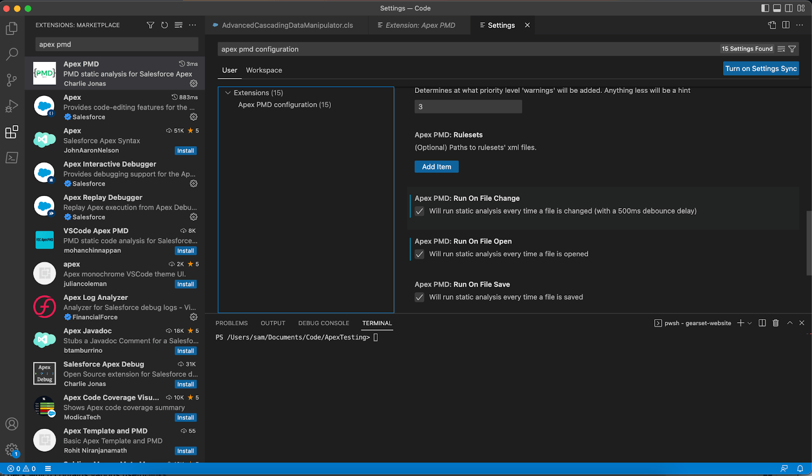 Verify Apex PMD is installed as a VSCode extension