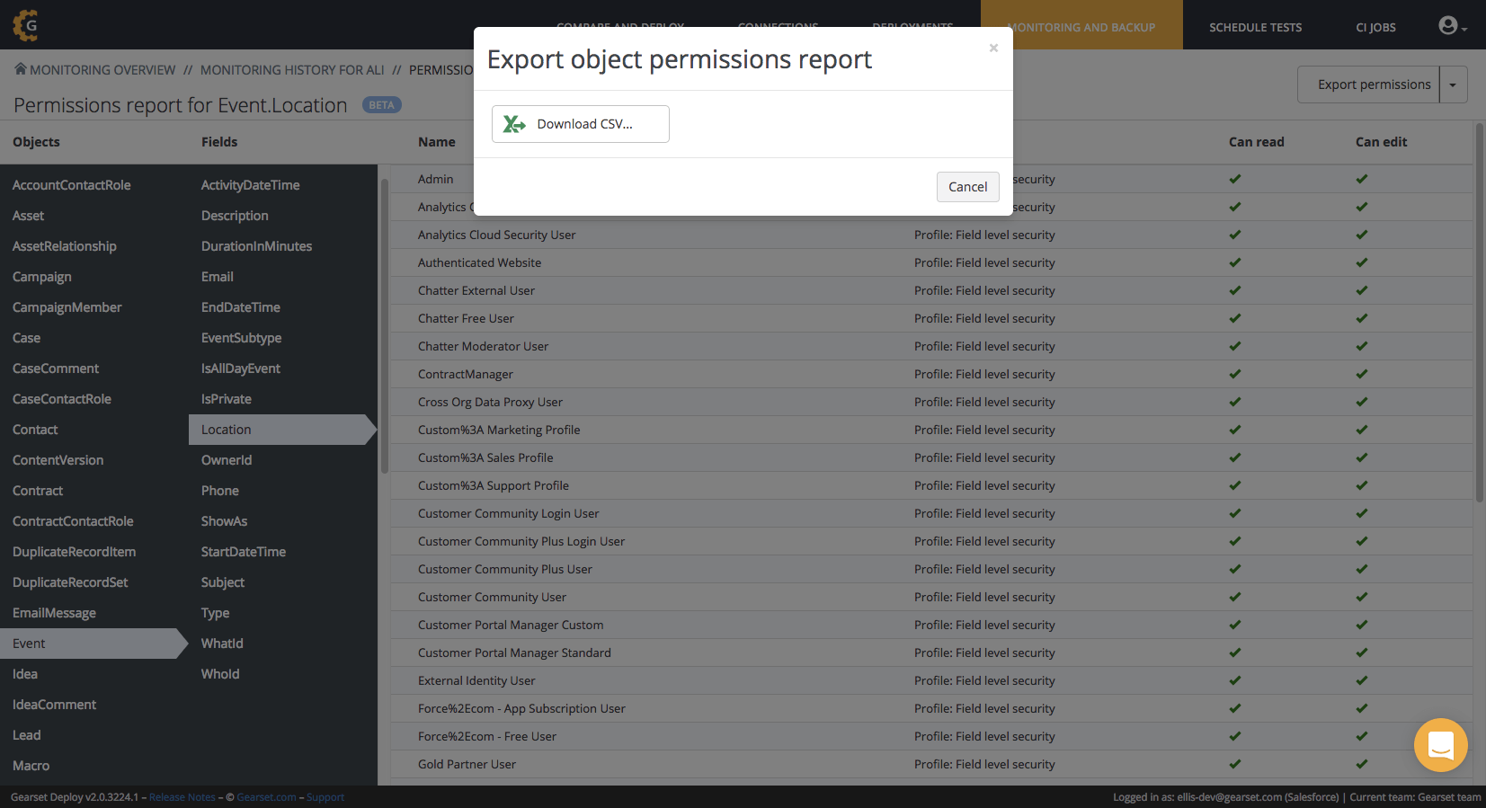 Download your object permissions reports