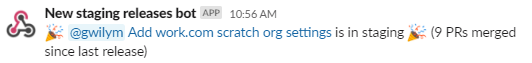 New staging release slackbot notification