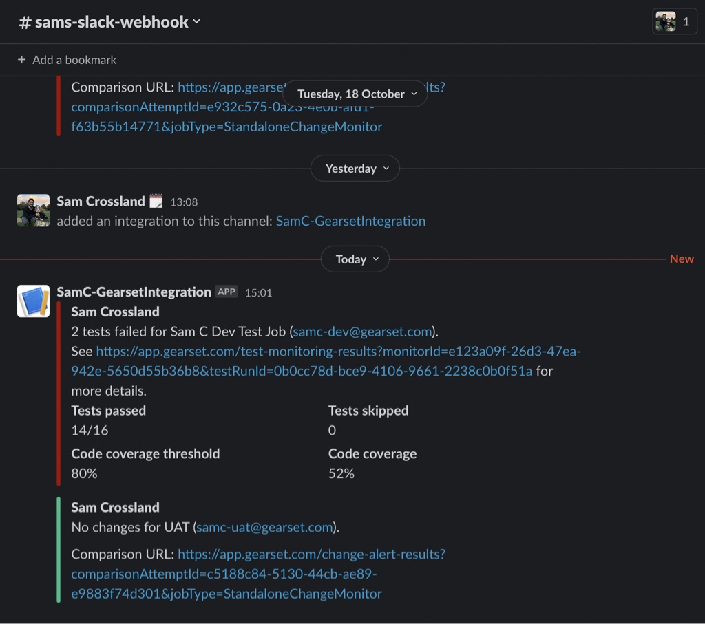 Gearset notifications in Slack