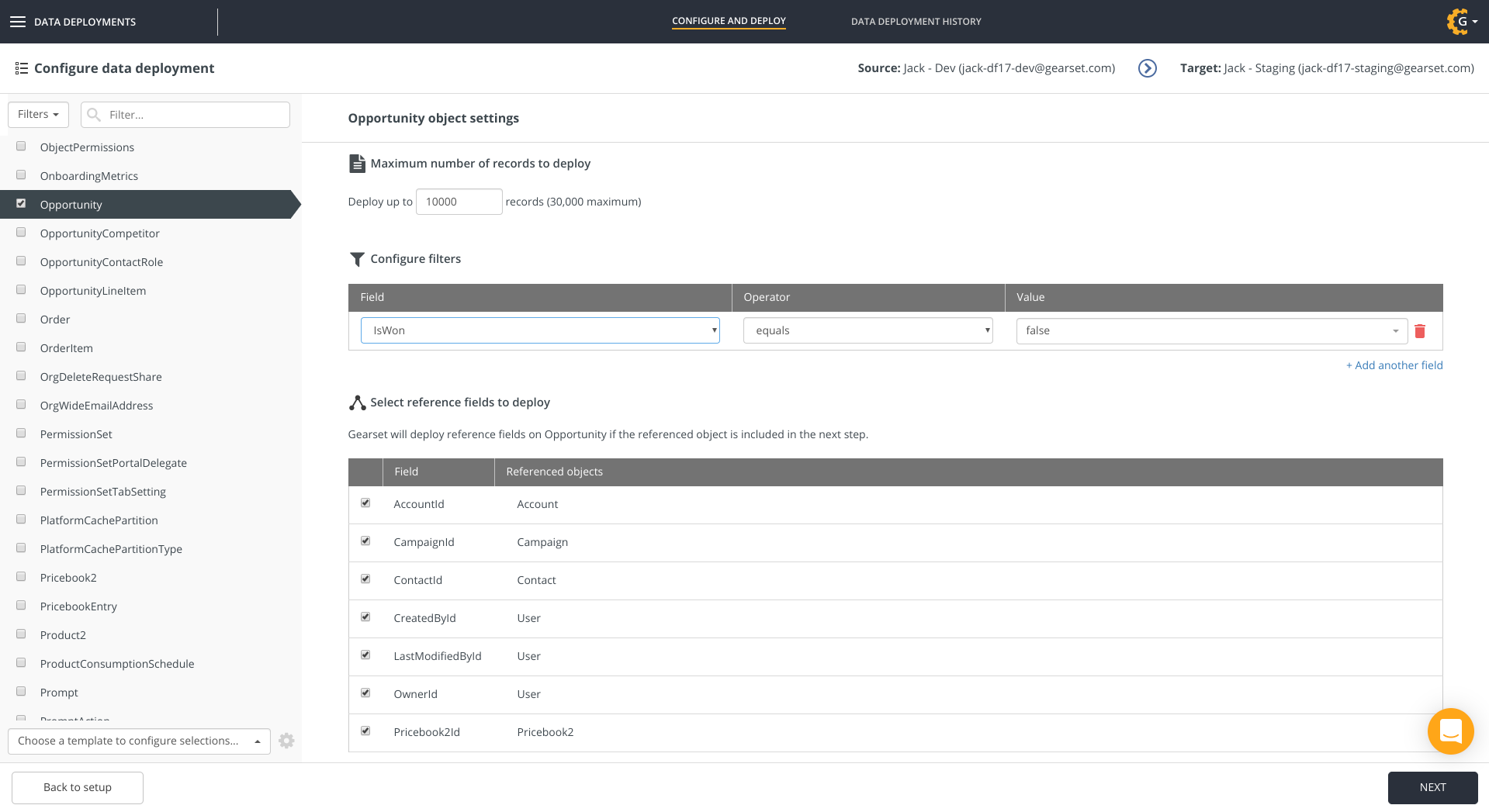 Configuring a Gearset data deployment for sandbox seeding