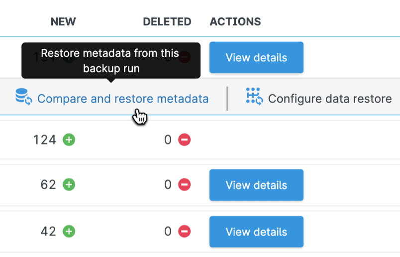 Restore data UI in Gearset