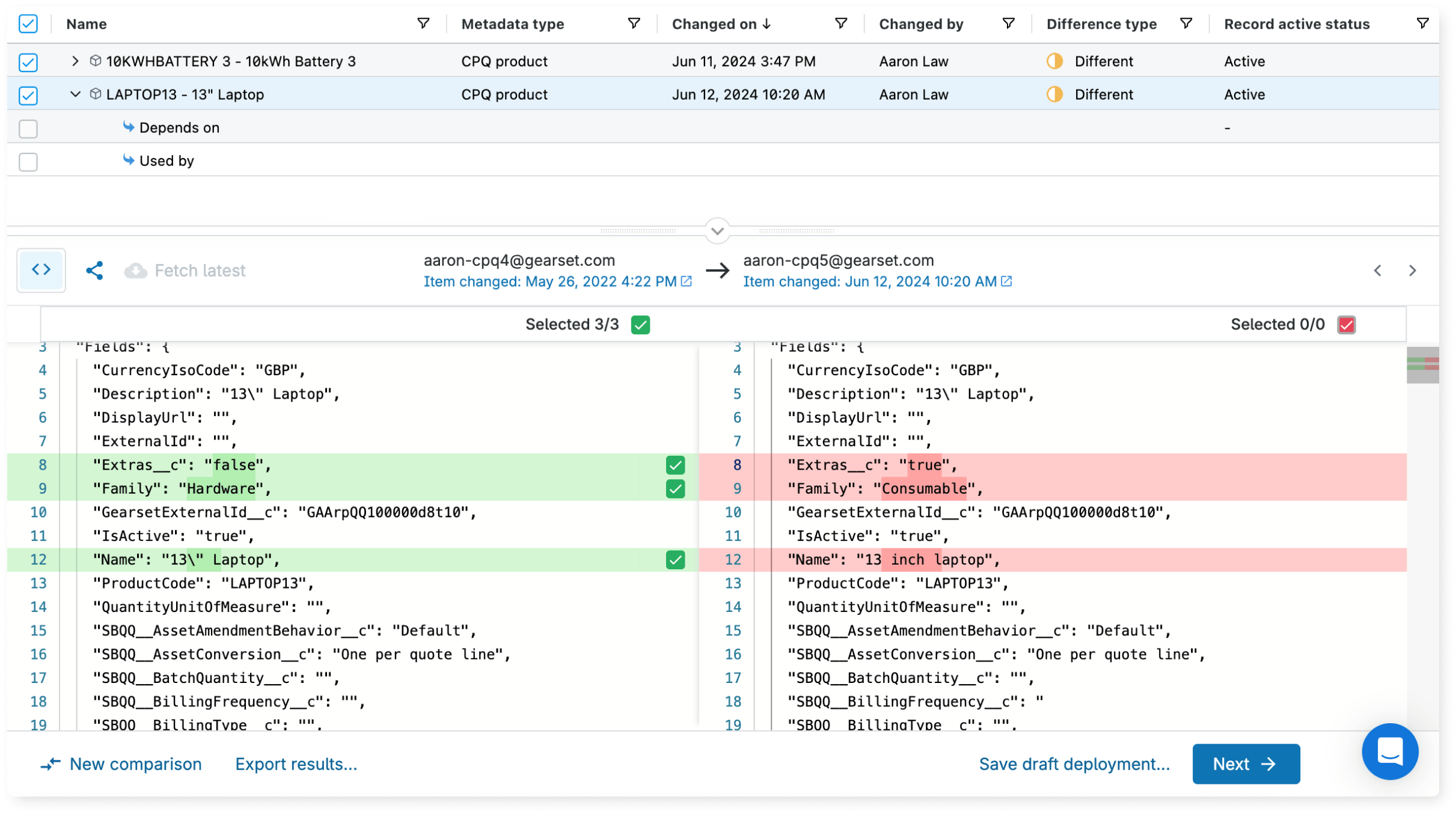 Cherry-picking specific data for deployment in Gearset