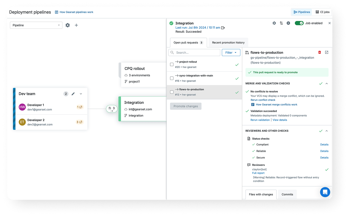 Deployment pipelines UI in Gearset